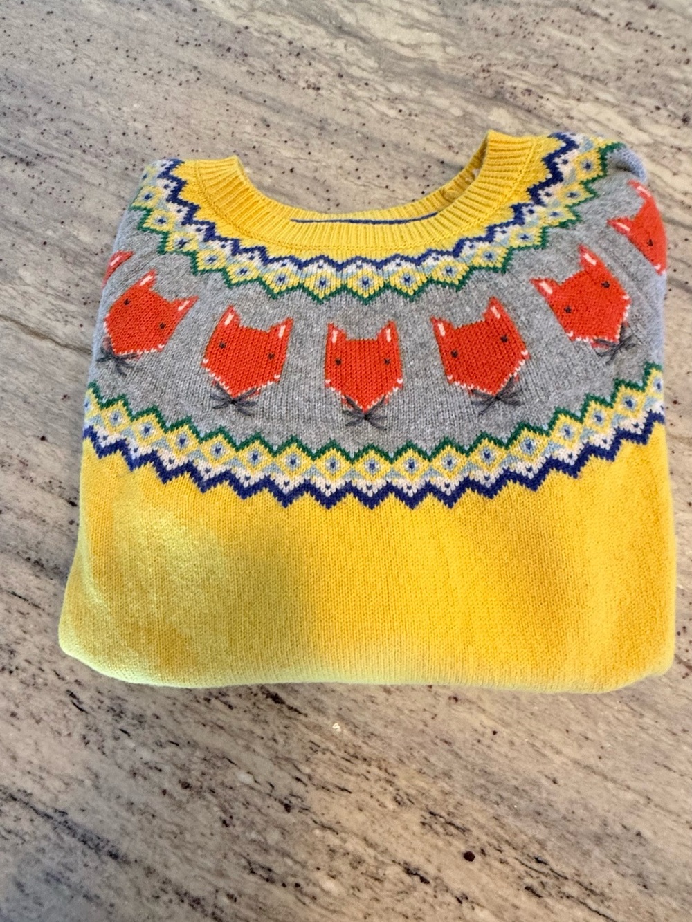 Mini Boden Kids Fox Pattern Yellow Knit Sweater 8-9
